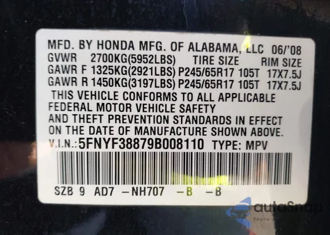 2009 Honda Pilot Touring z USA, uszkodzony, nr VIN 5FNYF38879B008110